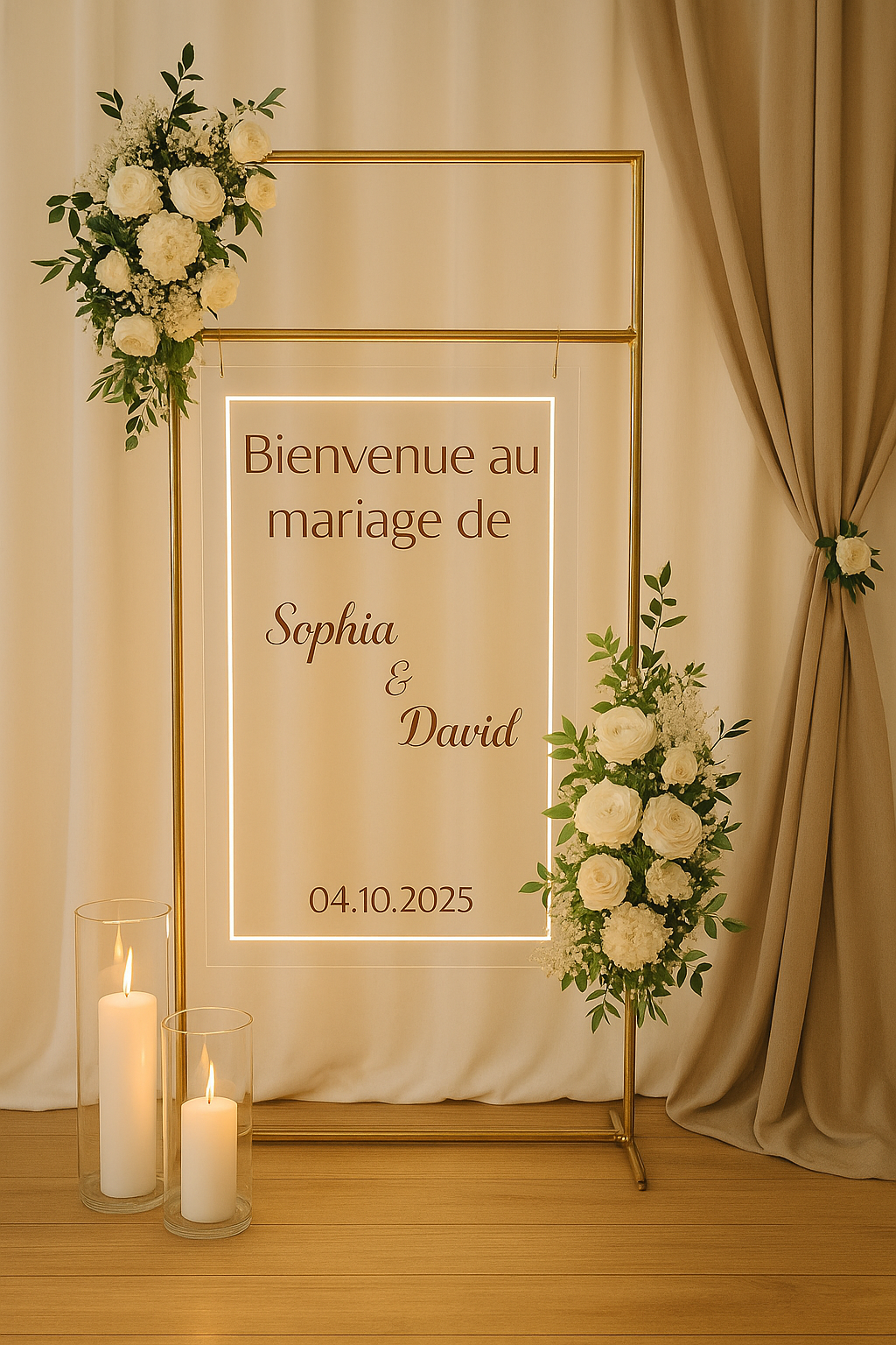 Panneau de bienvenue LED personnalisé pour mariage – Smile’n’Share